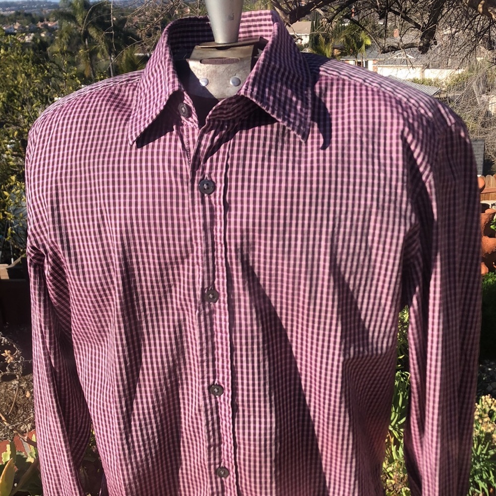 Hugo Boss Mens plaid shirt button up sz Sm purple/pink plaid print EUC! - Picture 9 of 14